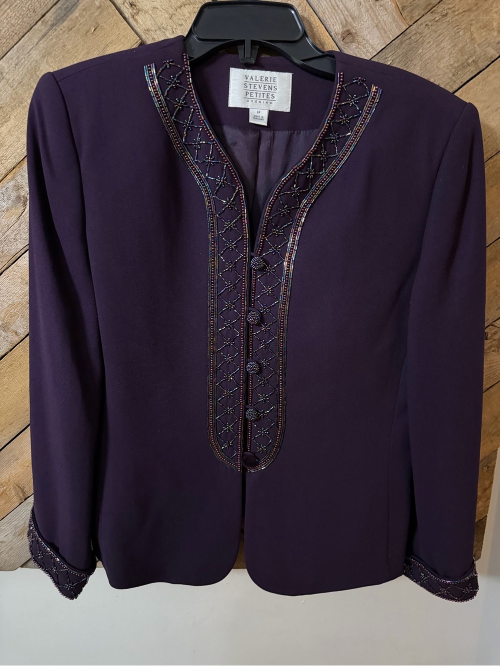 Valerie Stevens Petite Deep Plum Beaded Trim Jacket